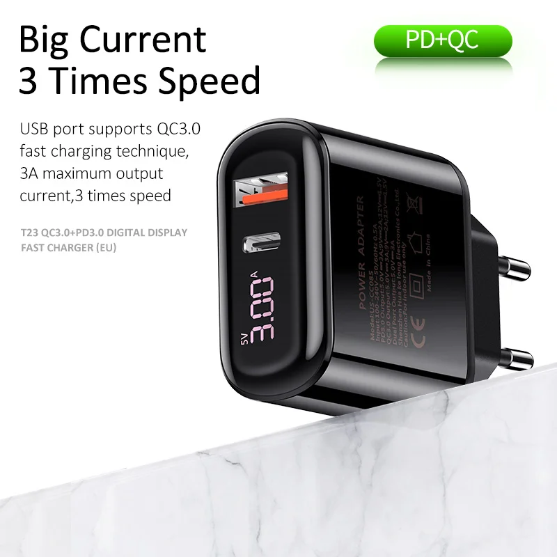 USAMS быстрое зарядное устройство 3 0 USB для iPhone светодиодный дисплей Type-C PD QC Samsung Xiaomi
