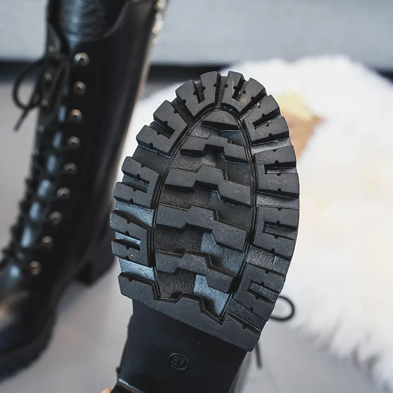 2019 г. Модные женские осенние сапоги до колена ботинки на нескользящей подошве из