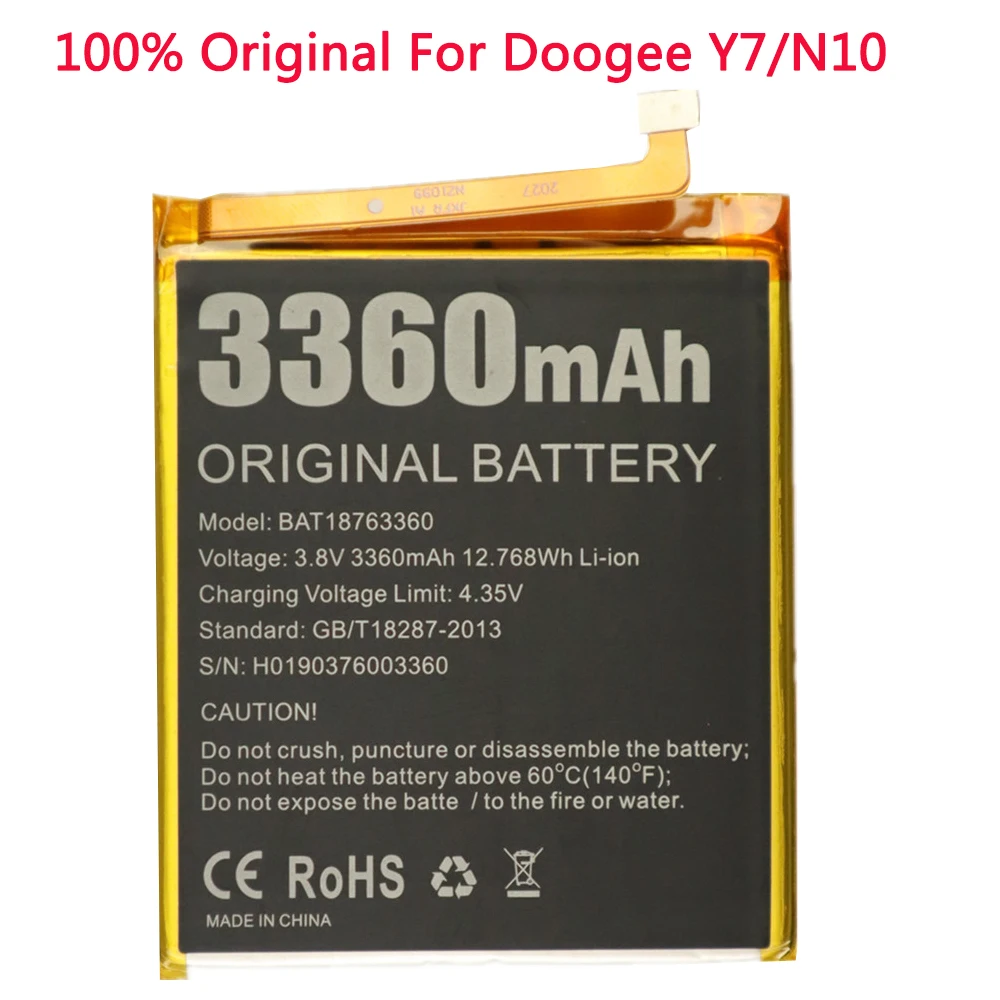 

Аккумулятор 3360 мАч BAT18763360 для телефона Doogee Y7, Высококачественная сменная батарея для смартфона Doogee N10