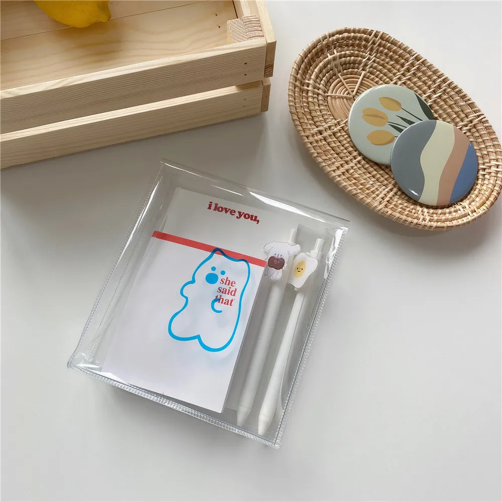 Ins Smiling Face Cream Bear Folder Transparent PVC File Pocket Winding Storage Bag Large Capacity Notebook Pencil Stationery | Канцтовары