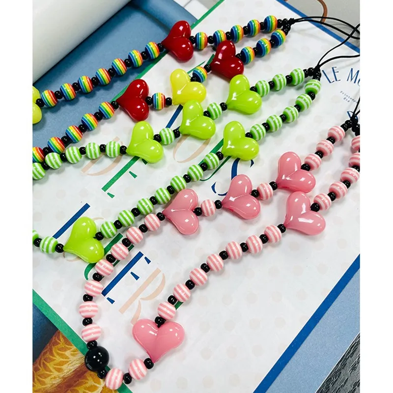 Яркие Акриловые Бусины ремешок для мобильного телефона на цепочке с защитой от