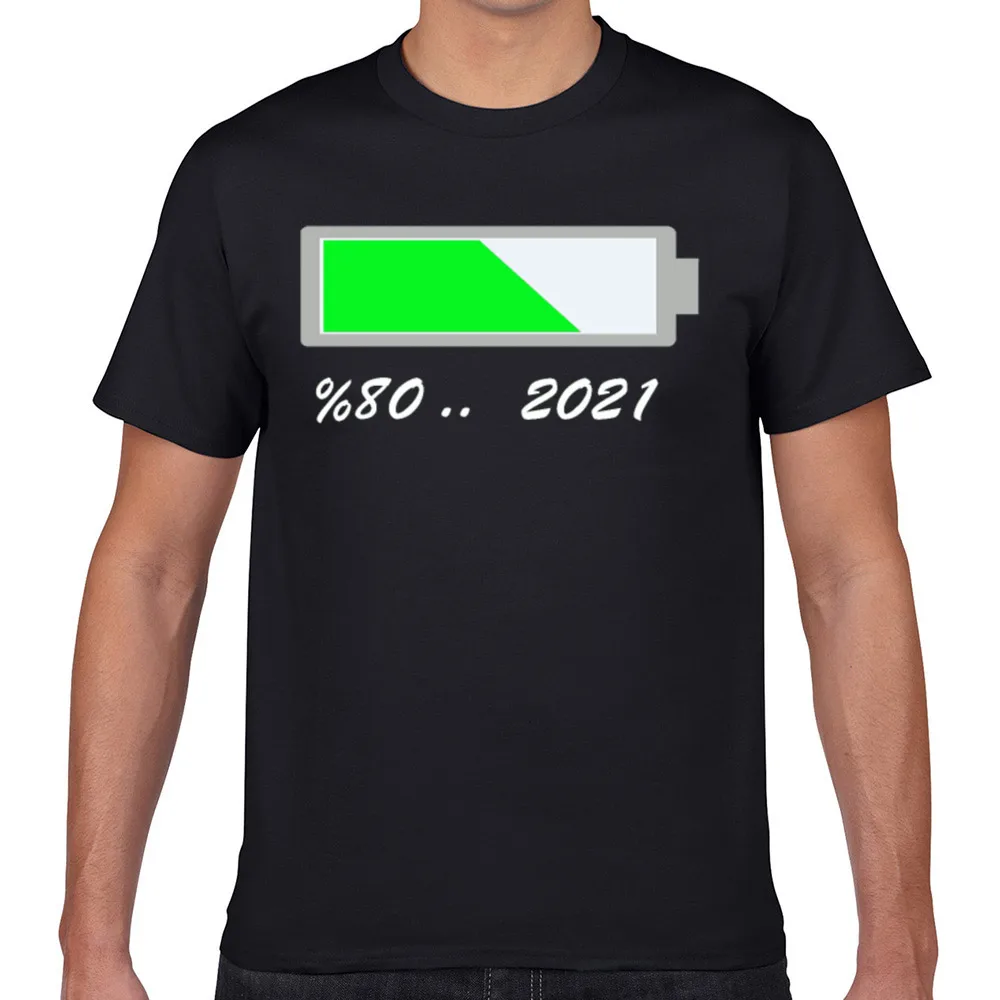 

Tops T Shirt Men 2021 battery Funny White Geek Short Male Tshirt