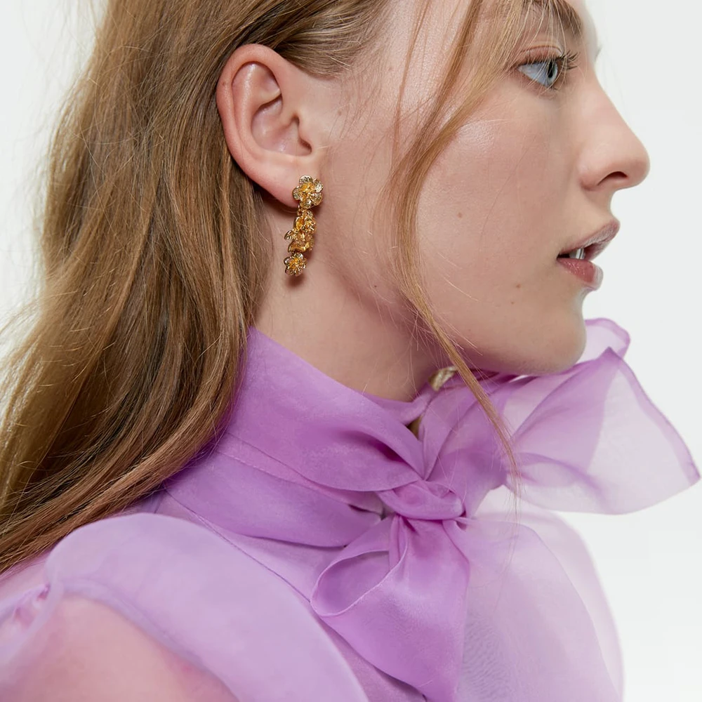 Yhpup Модные Винтажные очаровательные металлические висячие серьги с цветком