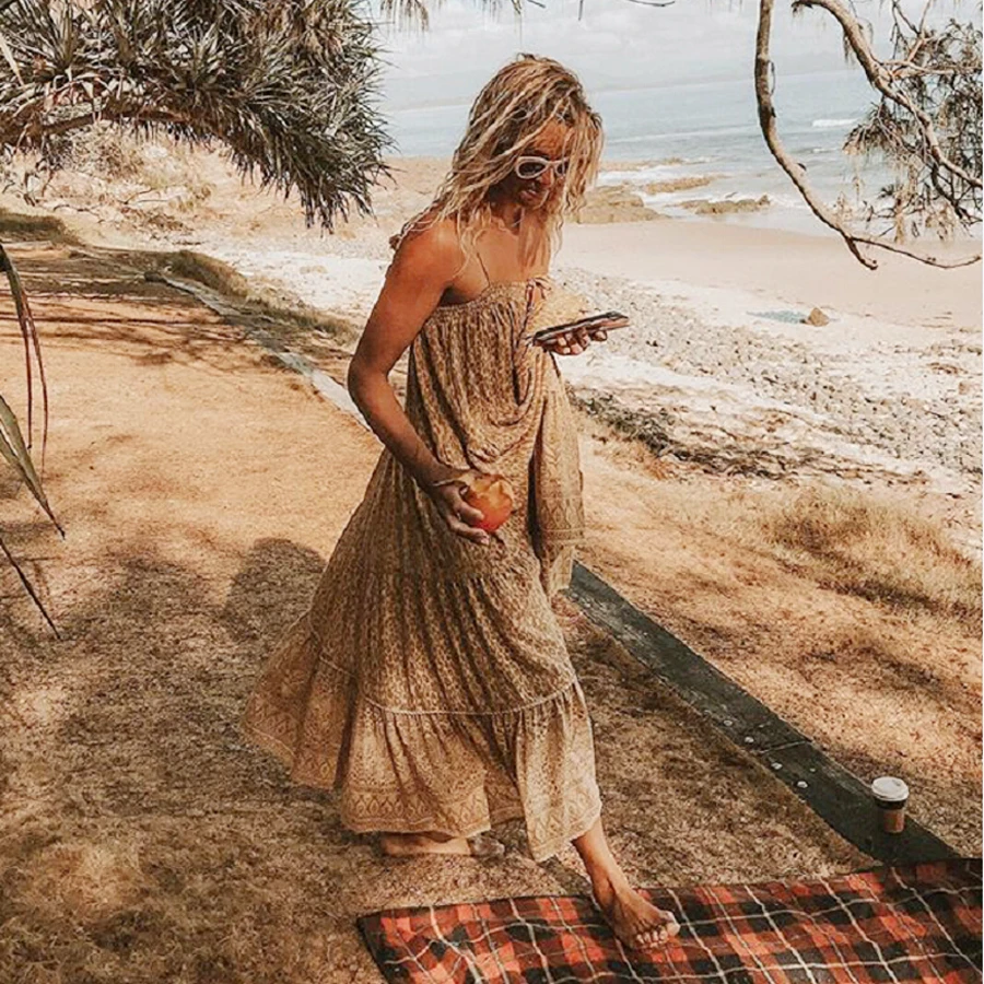 AYUALIN платье на бретелях для женщин без рукавов пляжное цыганское длинное летнее