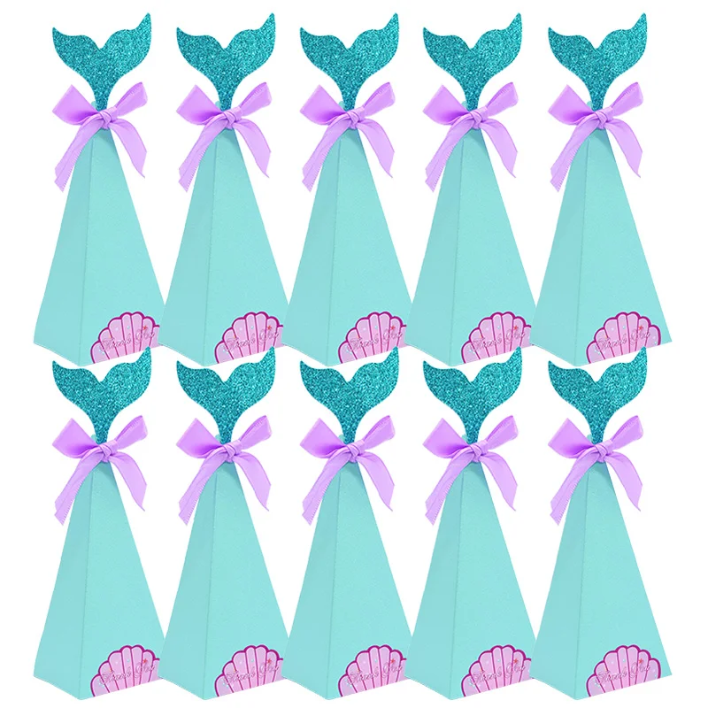 

10pcs Little Mermaid Candy Box Gift Boxes Mermaid Birthday Party Decorations Kids Favor Mermaid Paper Bag for Wedding