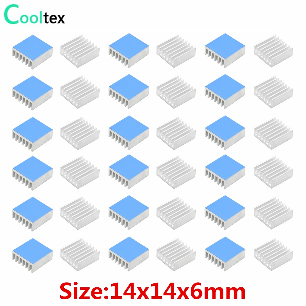 50pcs 14x14x6mm Aluminum Heatsink Heat Sink Radiator Cooling for Raspberry pi Electronic Chip IC With Thermal Conductive Tape