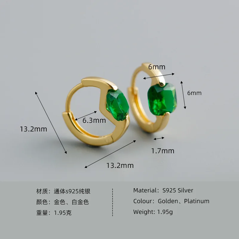 

Customized personalized fashion circle earrings colorful square zircon s925 sterling silver earrings