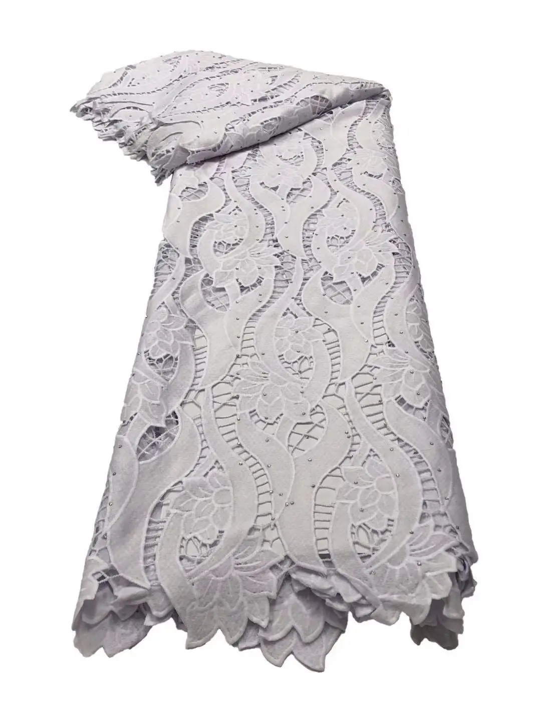 

African Lace Fabric Guipure Lace Fabric 2021 Newest Design Cord Lace Nigerian Party Water Souble Lace 5 yards For Dresses white