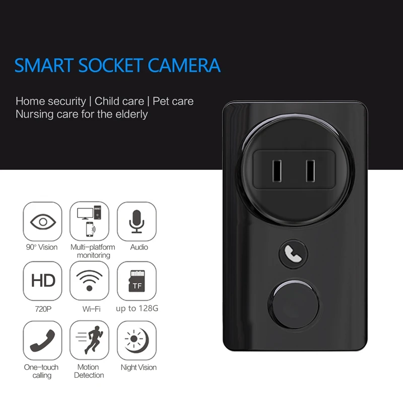 Зарядное устройство розетка камеры 1080P 180 градусов Широкий формат WI-FI адаптер для