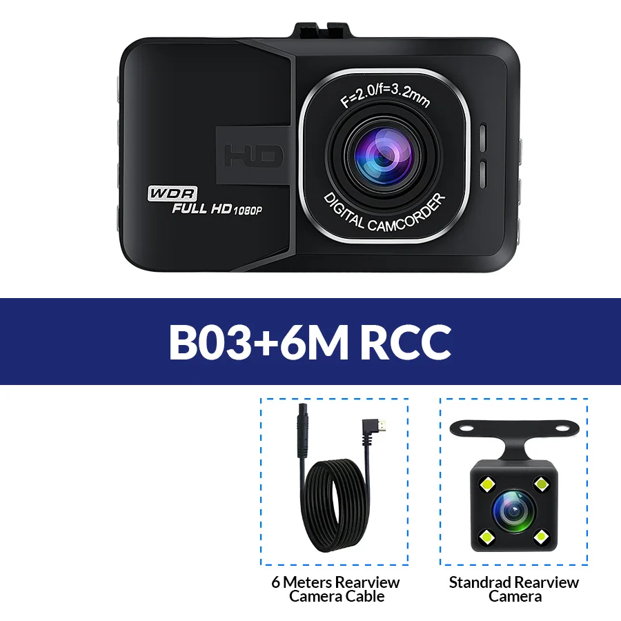B03-6M RCC E-ACE B03 Мини Автомобильный видеорегистратор 3 дюйма FHD 1080P двойная камера объектив 170D угол видео регистратор видеокамера Dash Cam РЕГИСТРАТОР ночная версия - Название цвета: B03-6M RCC