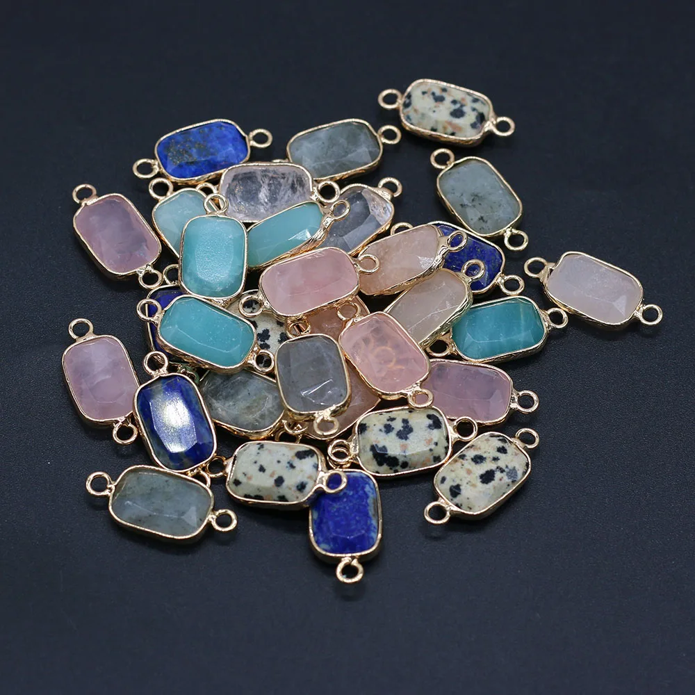 z kamienia naturalnego prostokątne złote obrzeże wisiorek podwójnym otworem do tworzenia biżuterii DIY Charms bransoletka akcesoria naszyjnikowe