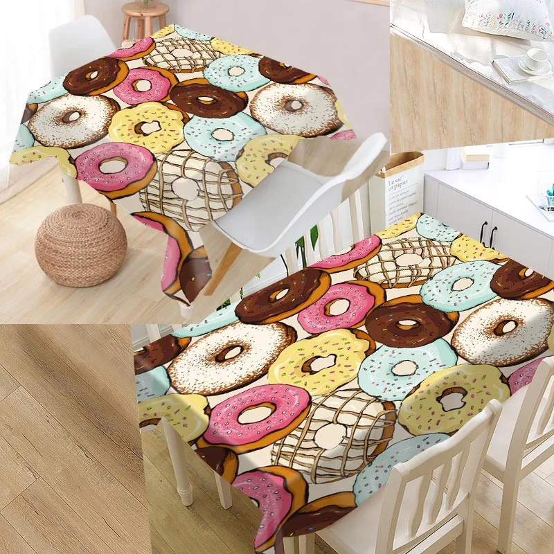 

Donuts Pattern Custom Table Cloth Oxford Fabric Rectangular Waterproof Oilproof Table Cover Family Party Tablecloth