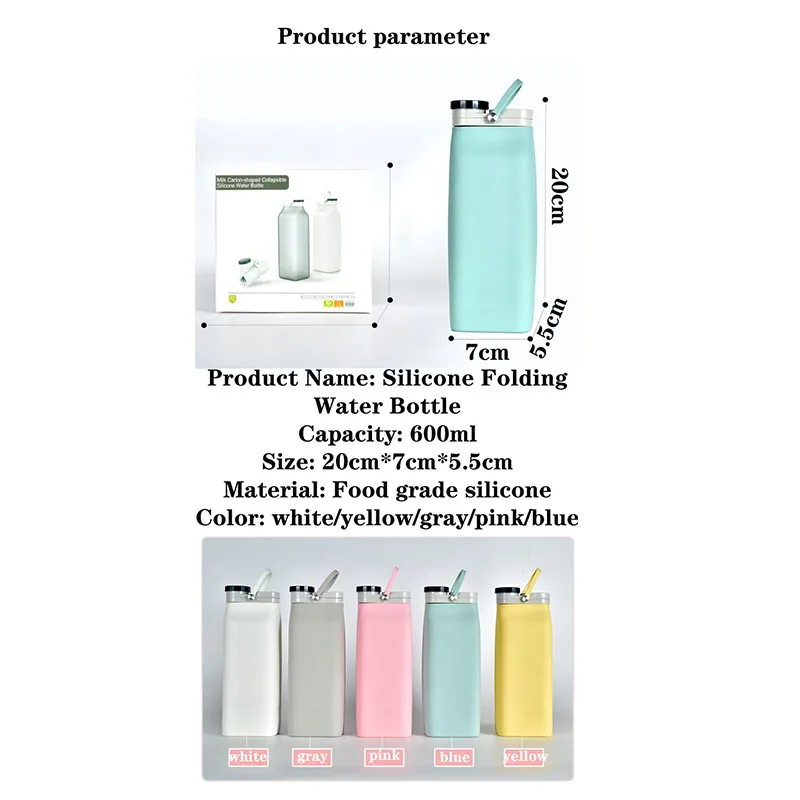 

Folding Water Bottle Silicone Portable Travel Waterbottle with Handle Sports Fitness Cup BPA Free Outdoor Camping Folding Bottle