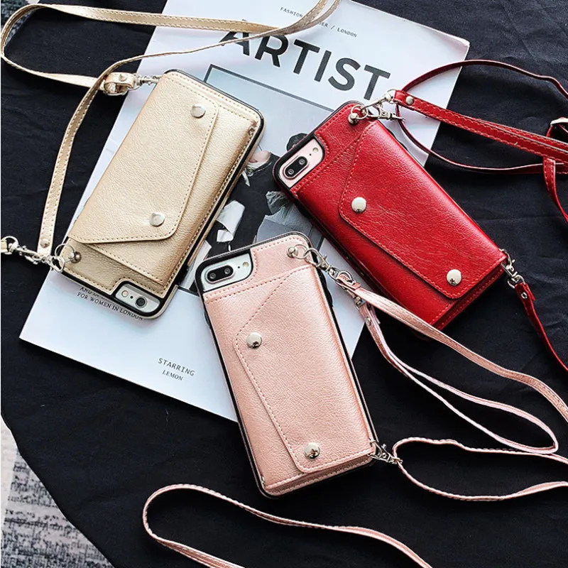 wallet strap case for iphone 1112 13 Pro Max XR X XS MAX 7 8 plus case cover luxury leather card shoulder lanyard phone bag capa