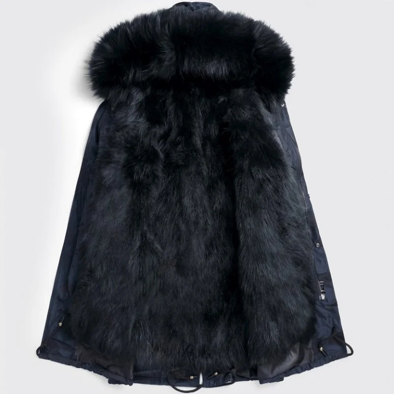 Новая зимняя мужская парка из натурального меха енота средней длины пальто с
