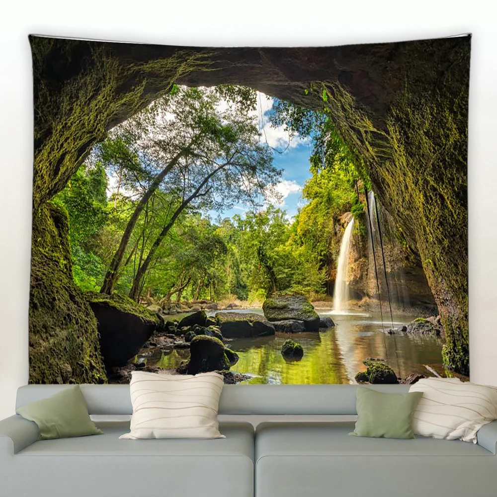 Красивая пещера водопад гобелен Пляжный Пейзаж настенные гобелены хиппи