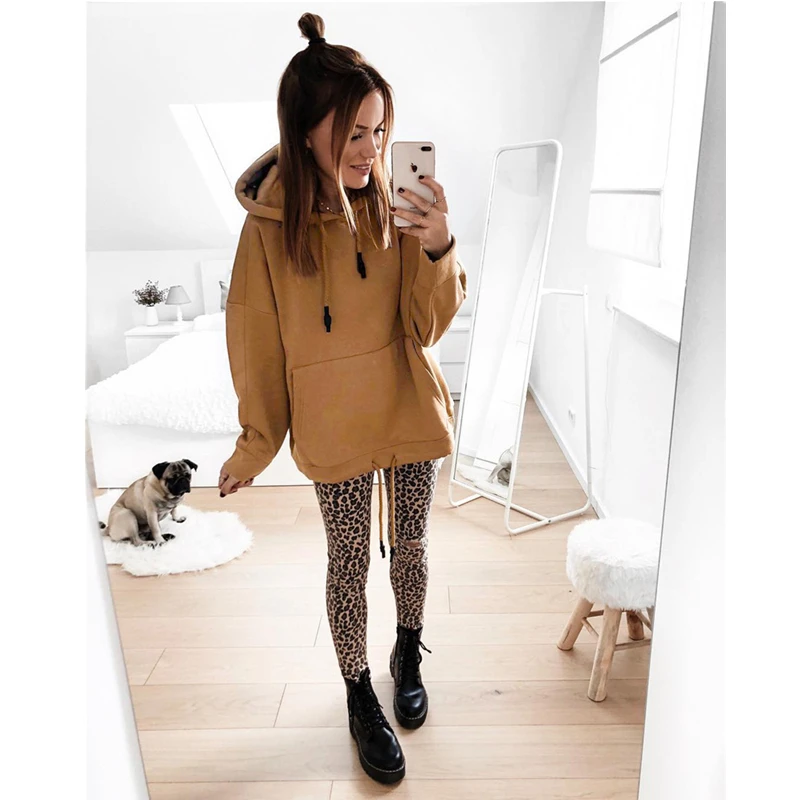 Женская толстовка с карманами Повседневная однотонная Толстовка большого