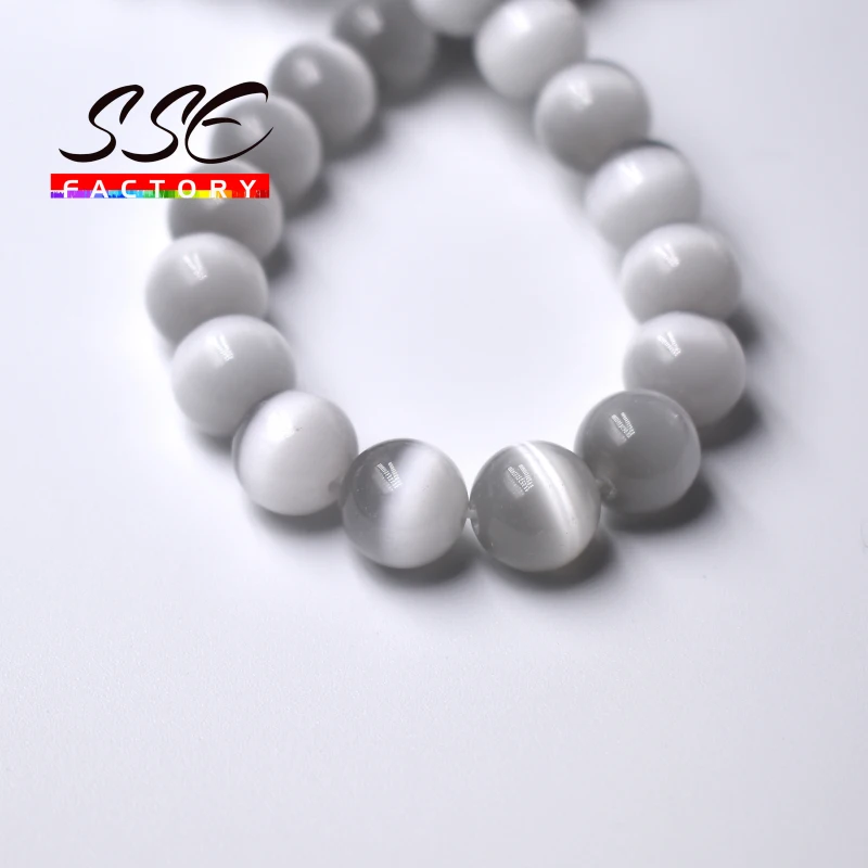 

AAAAA Gray Cat Eye Beads Hight Quality Smooth Round Loose Beads For Jewelry Making Opal Stone DIY Bracelet 15" 4 6 8 10 12 14 mm