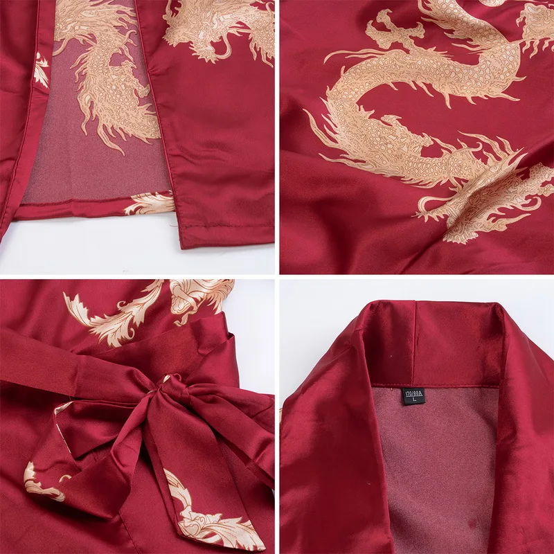 Мужской сексуальный шелковый халат с v-образным вырезом, одежда для сна, шелковый халат с длинными рукавами и принтом, мужская пижама, атласный Халат