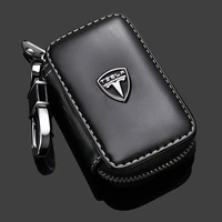 for tesla model men key holder housekeeper leather car key wallets keys organizer women keychain covers zipper key case bag