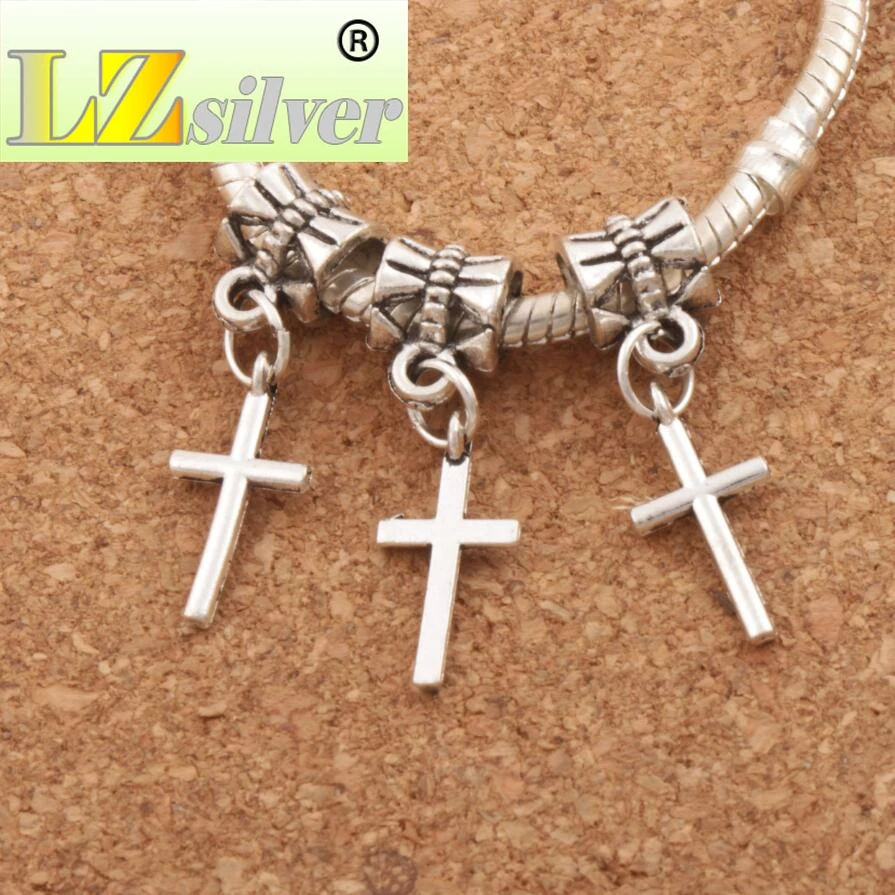 Cylindrical Smooth Cross Charm Beads 8x27.4mm 150pcs Zinc Alloy Dangle Fit European Bracelets B429