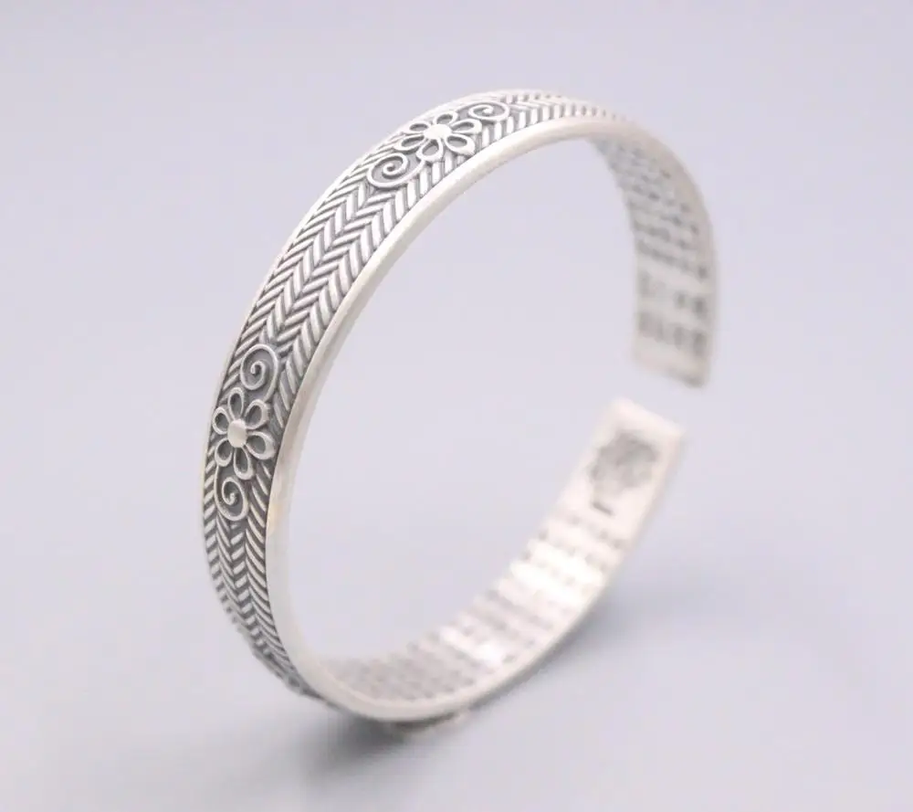 Новый однотонный 925 пробы серебряный браслет с цветочным узором и буддистскими