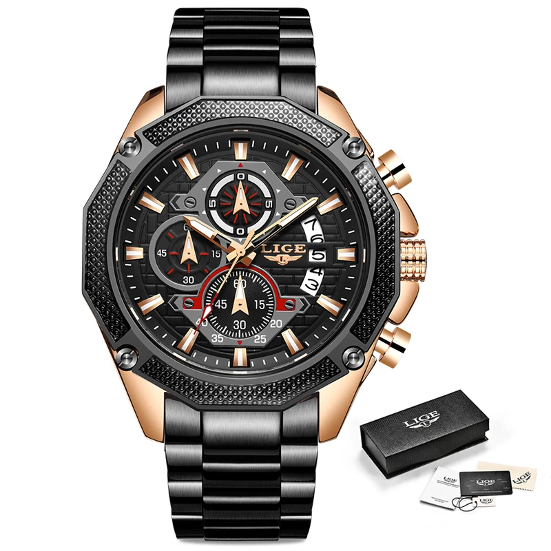 

2020 New LIGE Fashion Brand Mens Watches Full Steel Business Quartz Clock Military Sports Waterproof Watch Men Relogio Masculino