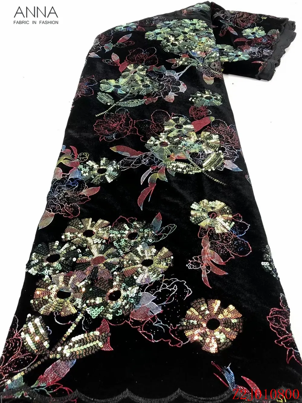 

Anna newest african black velvet lace embroidery with french sequins fabric 2021 high quality nigerian mesh lace fabrics 5 yards