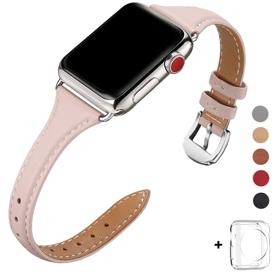 

FOHUAS Cowhide Leather Strap For Apple Watch Band 44mm 42mm Iwatch Series SE 6 5 4 3 2 1 Wristband Loop 40mm 38mm Bracelet Rep