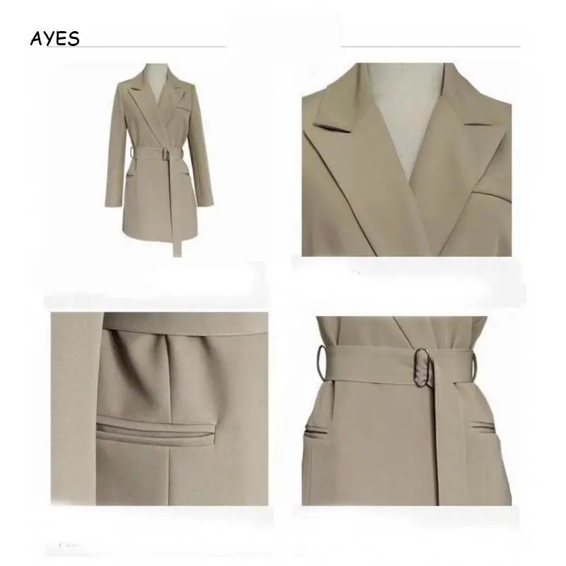 

Elegant Women Blazers Dress With Belt Slim Fitness Notched Collar Solid Color Office Lady Autumn Spring Dresses OL Dress 2020Hot