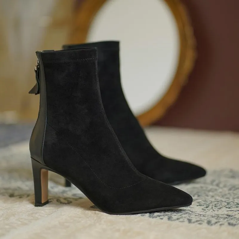 

New Korean Style Gentle Pointed High Heel Short Boots Stretch Thin Boots Socks Boots Women