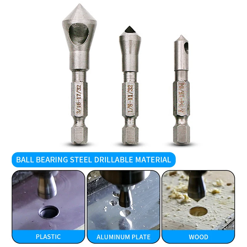 

3pcs/lot 90 Degrees Countersink Bit Set Deburring Drill Bits Tapper Hole Hand Tools Wood Wooden Metal Plastic Chamfer Set
