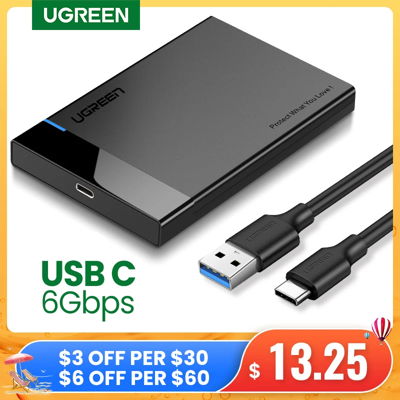 Чехол UGREEN для жесткого диска 2 5 USB C в 1 SATA к 3 Gen 6 Гбит/с внешний жесткий диск SSD