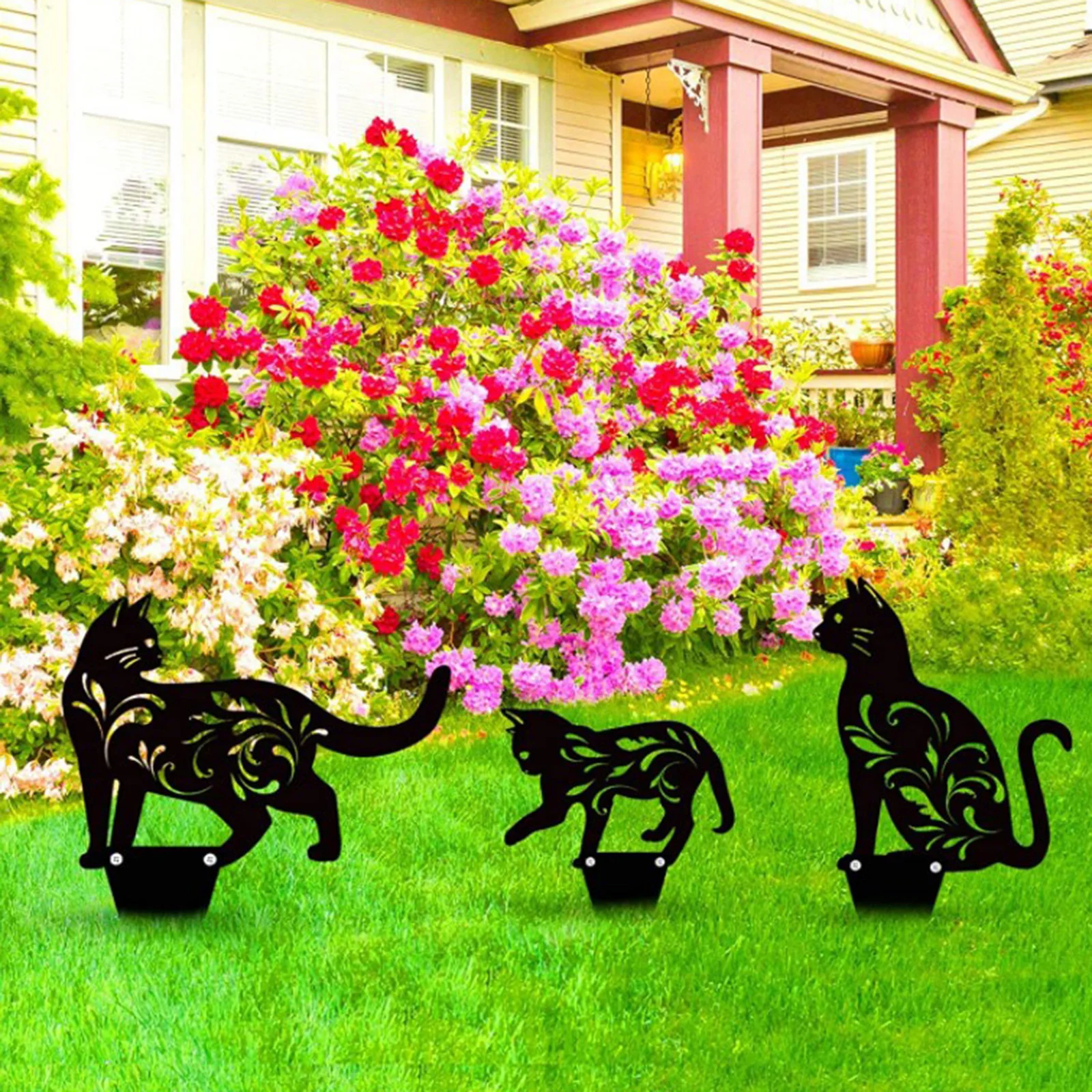 

Cat 3Pcs Metal Animal Silhouette Stake Floral Cutouts Garden Yard Decor
