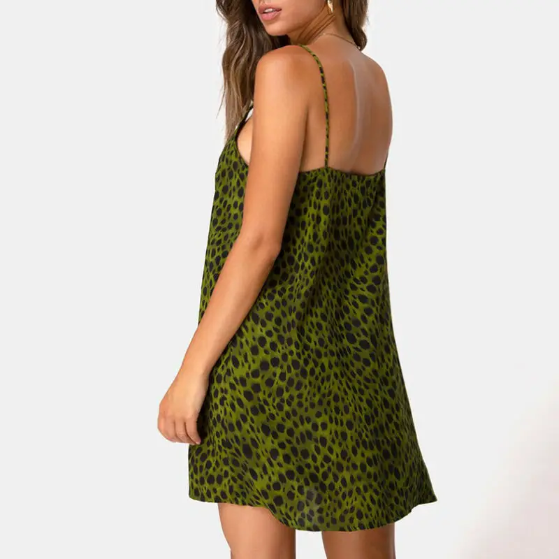 

New Women Leopard Print Button Sleeveless Polks Dots Printed Fashion Skirts Summer Slit Short Skirt