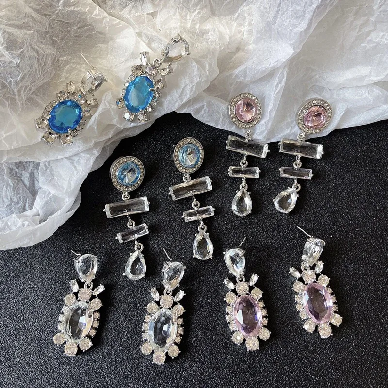 

Earrings for Women 2020 2021 New Trendy Retro Diamond Oval Rhinestone Earrings Female Crystal Color Crystal Stone Wholesale