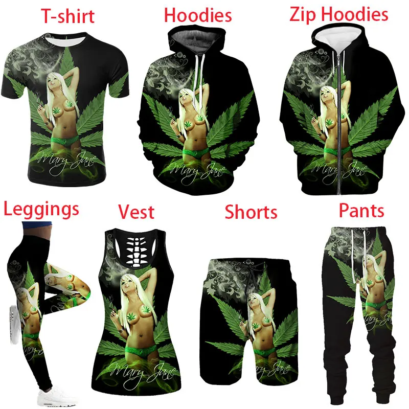

Weeds Leaf 3D Print Women Hoodie/T-Shirt/Shorts/Long Pants/vest/legging/zipper Hoodie Sports and Leisure Suit Plus Size