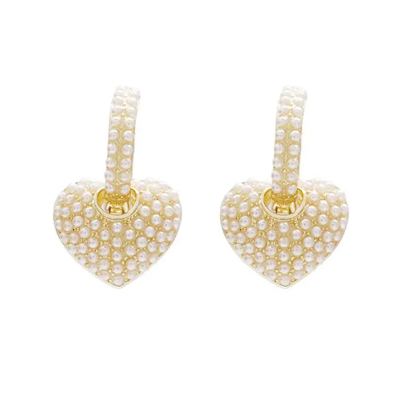 

Popular In 2021 Celebrity Style Sweet Pearl Peach Heart Love Dangle Earrings For Woman Fashion Luxury Jewelry Unusual Earrings