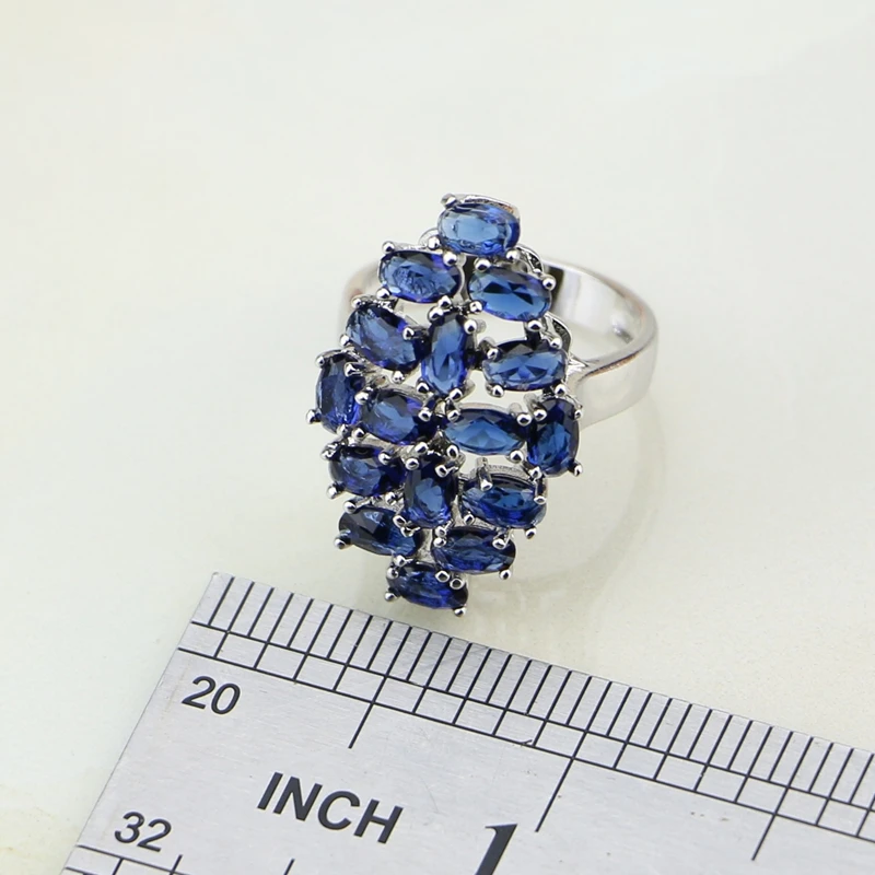 Комплект ювелирных изделий из стерлингового серебра 925 пробы с голубыми камнями