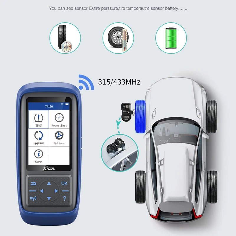 Новый диагностический сканер XTOOL TP150 для мониторинга давления в шинах автомобиля