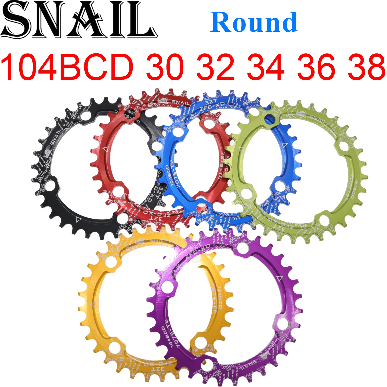 

Круглая велосипедная звезда SNAIL 104BCD для горного велосипеда, цепь 32T, 34T, 36T, 38T, узкая, широкая, Ультралегкая, Звездочка для горного велосипеда ...