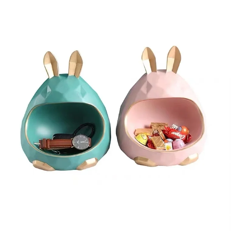

Rabbit Desktop Storage Box Table Decoration Ornament Candy Tray Household Doorway Sundries Storage Resin Art Sculpture