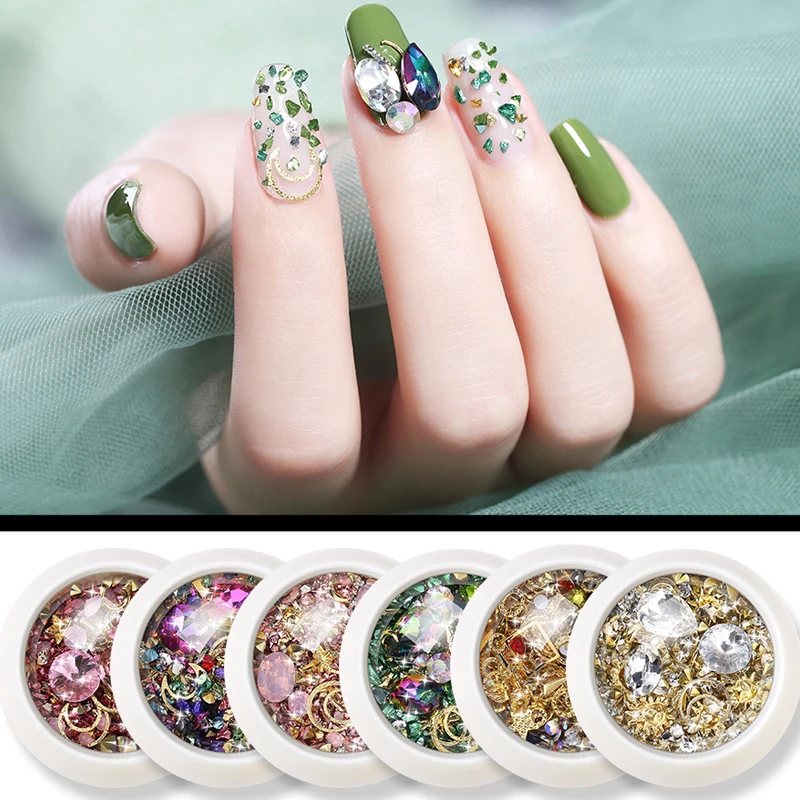 

1 коробка красочных Стразы, кристаллы 3D, блестящие ювелирные изделия, стеклянные алмазные камни, украшение для маникюра