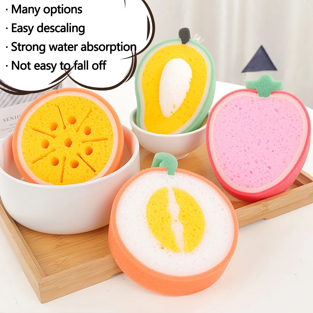 

3D Fruit Shape Sponge Powerful Dishwashing Cloth Pure Cotton Thickening Scouring Pad Household Kitchen Products Cleaning Wipes