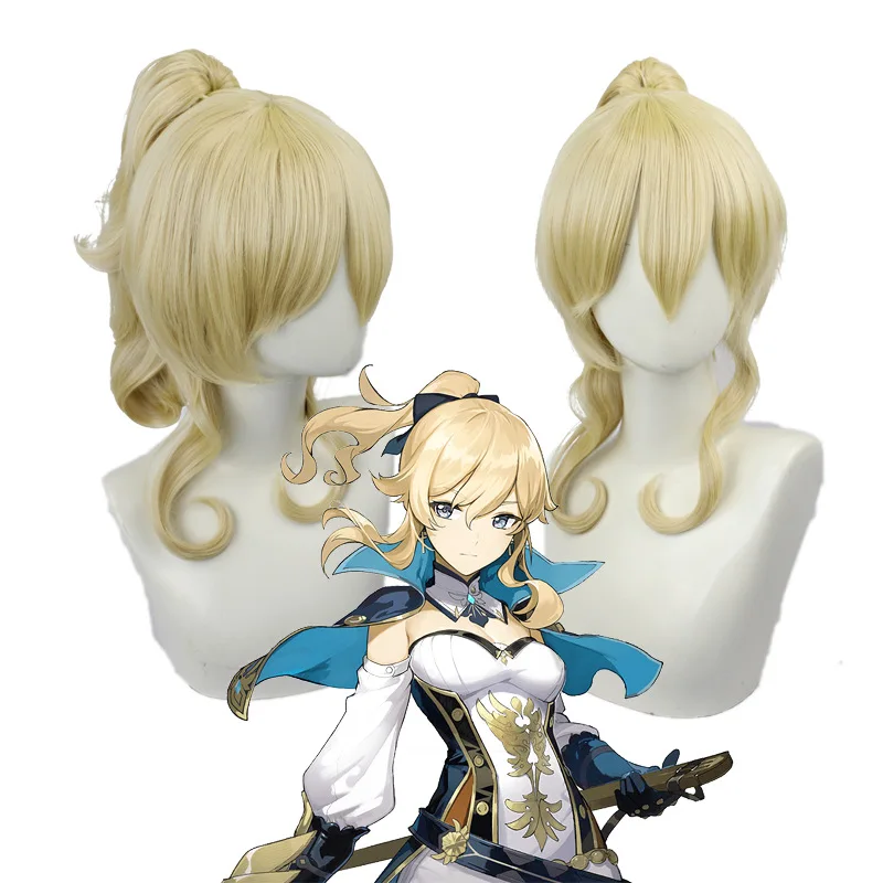 

Game Genshin Impact Jean Gunnhildr Cosplay Wig Light Gold Tiger Mouth With Horsetail Braided Halloween Wigs