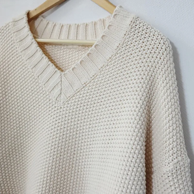

Autumn Winter Women Sweaters Pullovers Female Solid V Neck Long Sleeve Thick Sweater For Women Casual Warm Knitted Jumper