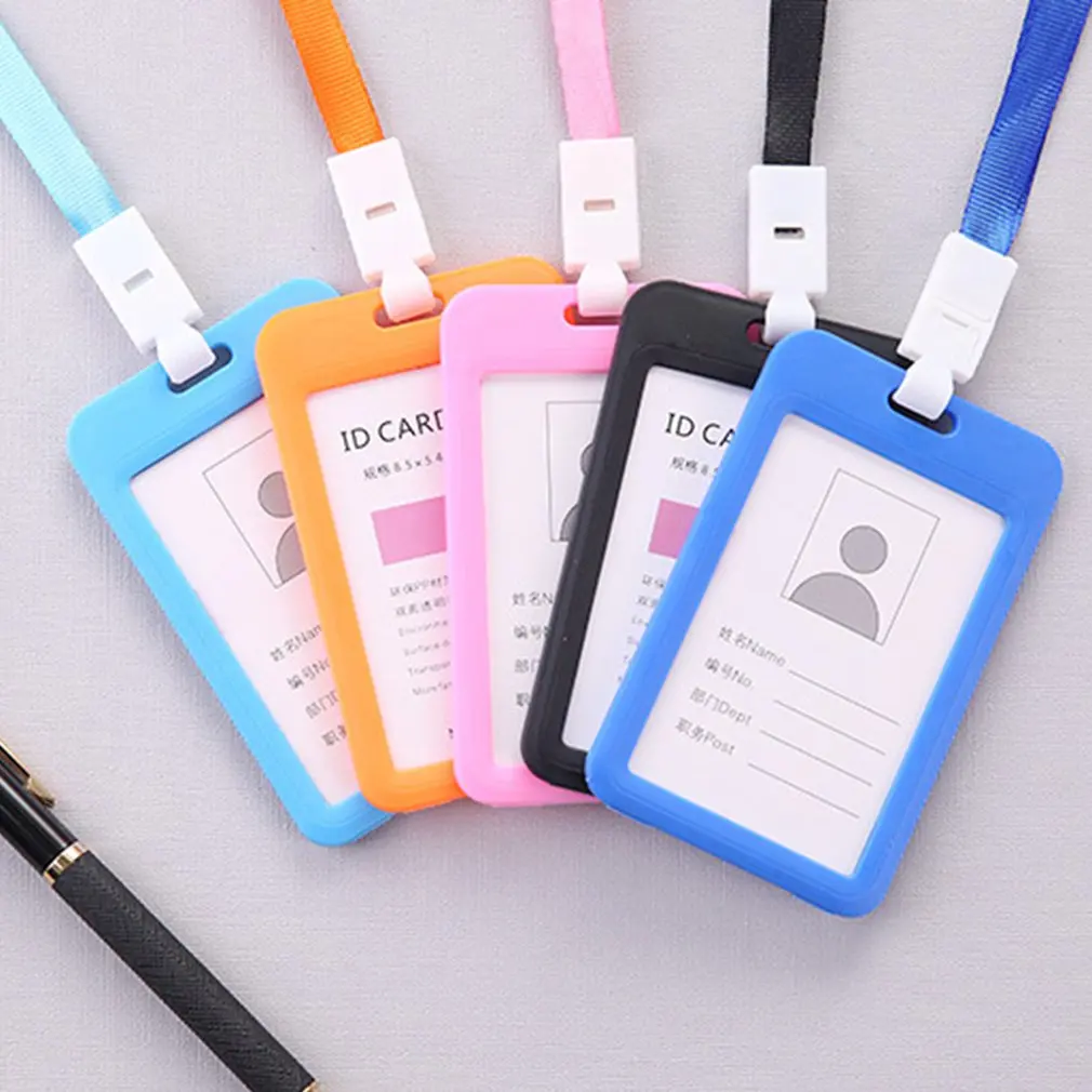 Badge Holder Portable Double-Sided Transparent Employee Plastic ID Card Name Tag Lanyard Neck Strap | Дом и сад