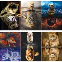 new 5d diamond embroidery animal diamond painting reflection tiger cross stitch full square round drill mosaic home decor gift