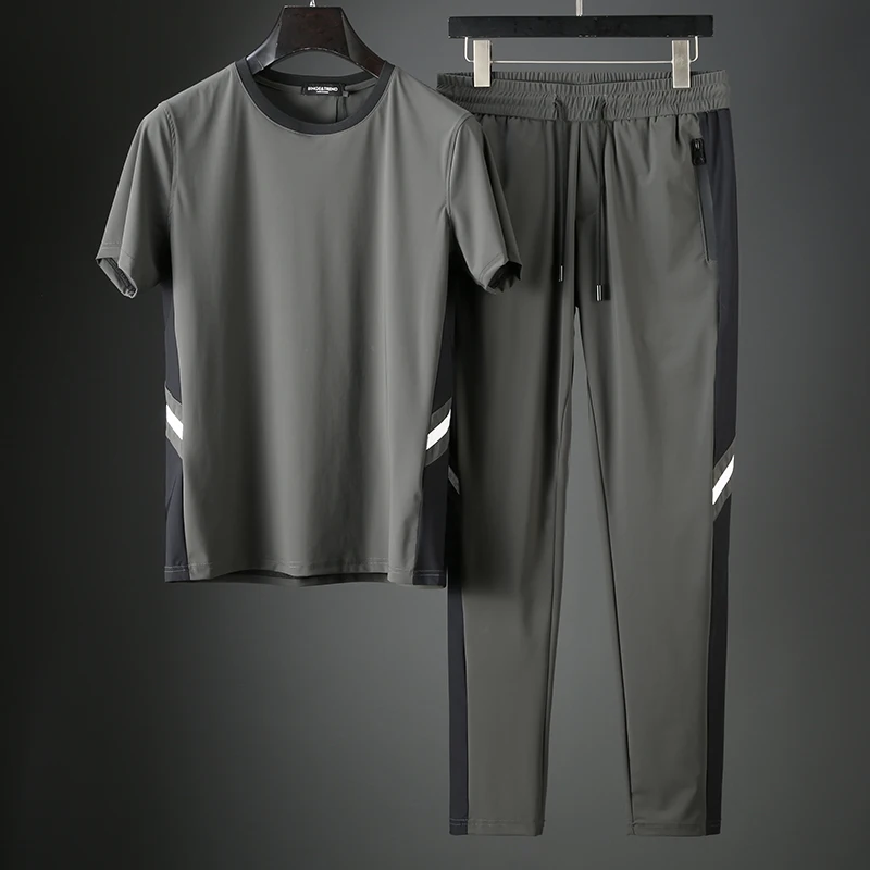 

JSBDSummer Элитный цветной контрастный спортивный костюм для мужчин, крутая ледяная шелковая тянущаяся ткань, Мужской Повседневный тонкий кост...