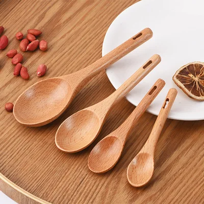 

Beech Wooden Spoon With Round Handle Chinese Solid Wood Tableware Small Spoon Honey Spoon Jam Spoon Children's Wooden Spoon